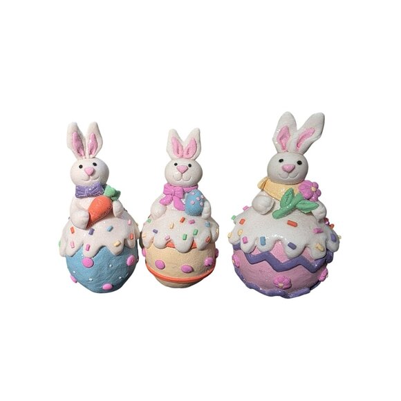 3 Sugared Glitter Bunny Rabbits Easter Eggs Decor Figurine - Picture 6 of 10